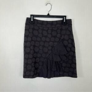 Anthropologie Odille Gray Textured Floral Dot Ruffle Front Pencil Skirt Size 6